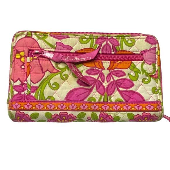 Vera Bradley Lillie Bell Floral Quilted Cloth Turn Lock Full Zip Long Wallet - Picture 3 of 4